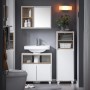 SoBuy Badmöbel-Set: Weißer Wäscheschrank mit ausklappbarem Wäschesammler und 2 Fächern.