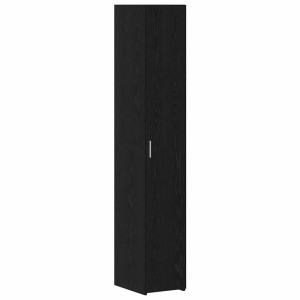 Hohes, schmales, schwarzes Highboard in Eichen-Optik mit Tür. Sideboard für Ess- oder Wohnzimmer.