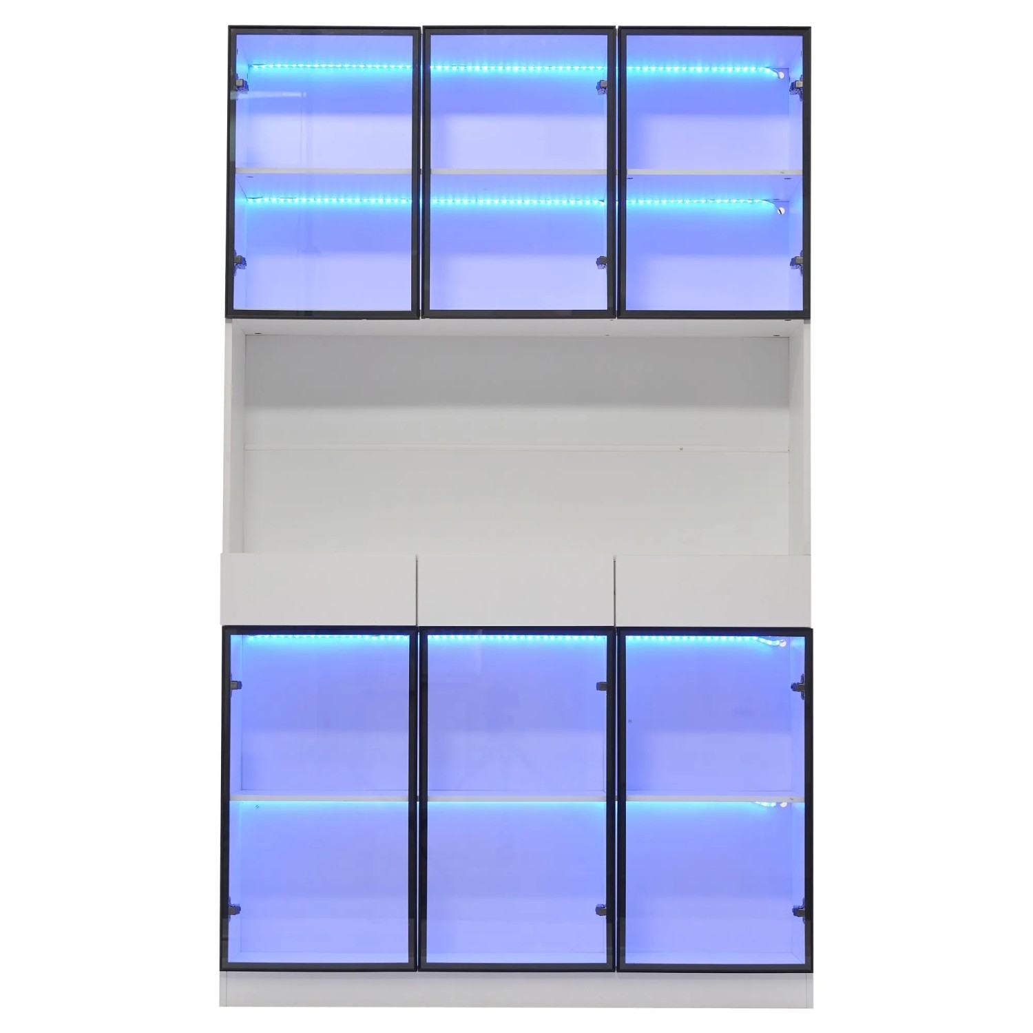Merax Glasvitrine 200 cm mit LED Bücherregal Glastür Hochschrank Weiß Schwarz