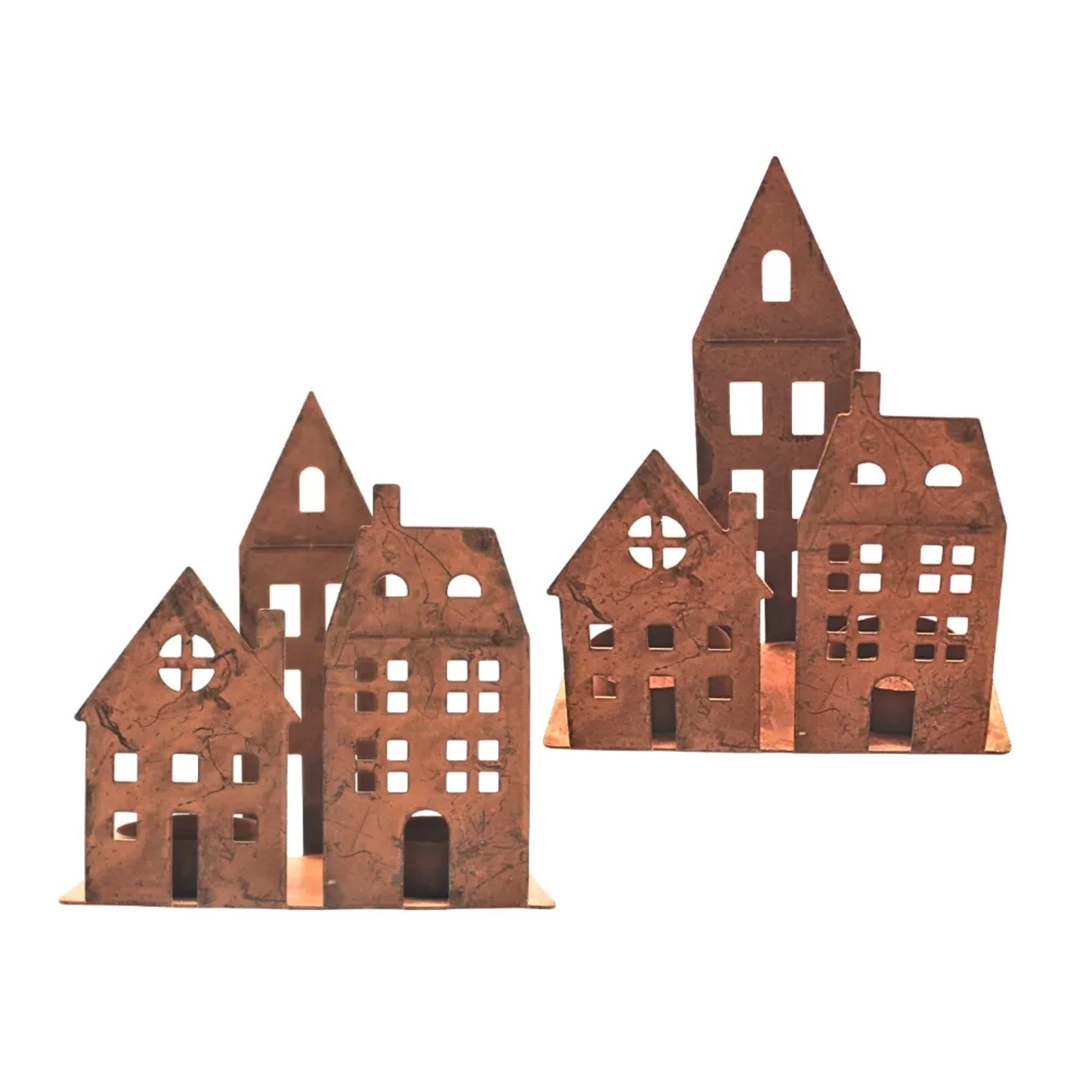 Dekohelden24 2er Set Teelichthalter Outdoor Dekohaus Rost Deko Rost Laterne Teelichthalter Rost Rostlaterne Haus Rostdeko L/B/H 13 x 5 x 16 cm