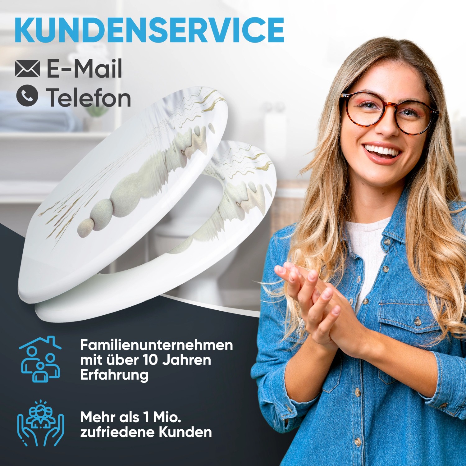 Sanilo WC-Sitz Balance mit Absenkautomatik, Holz-Toilettendeckel mit Muster.