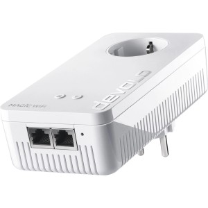 Devolo WLAN Magic 1 Adapter: Powerline Adapter mit 2 LAN Anschlüssen und integrierter Steckdose.