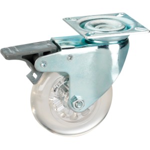 Designrolle Ø 75 mm mit Feststeller, transparentes Rad, Tragkraft 50 kg.