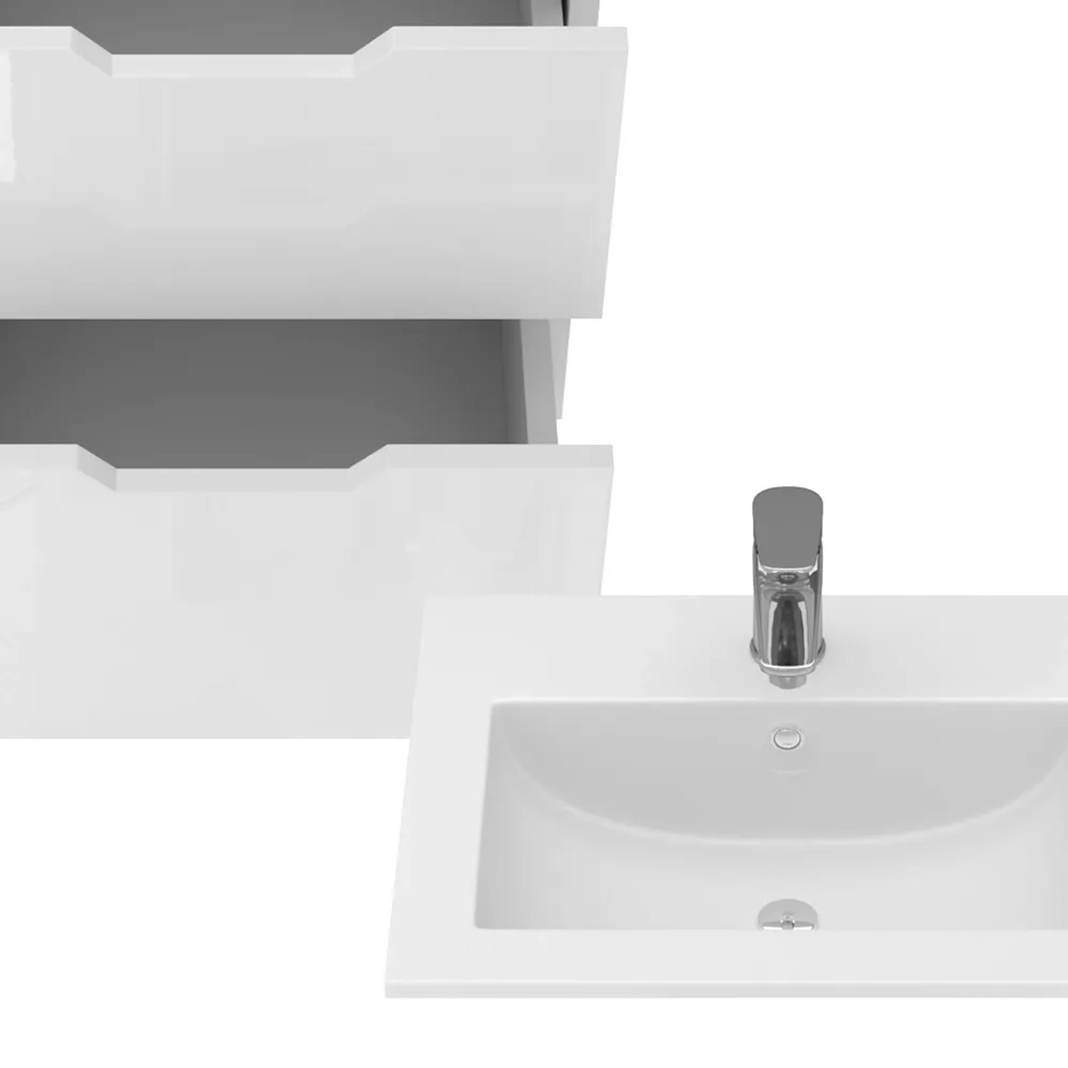 Vicco Badmöbel-Set Clayton, weiß hochglanz, mit Waschbecken und zwei Schubladen.