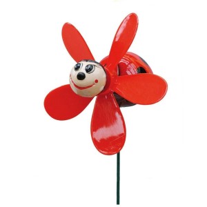 Deko-Gartenstecker Marienkäfer mit rotem Windrad, 49 cm hoch.