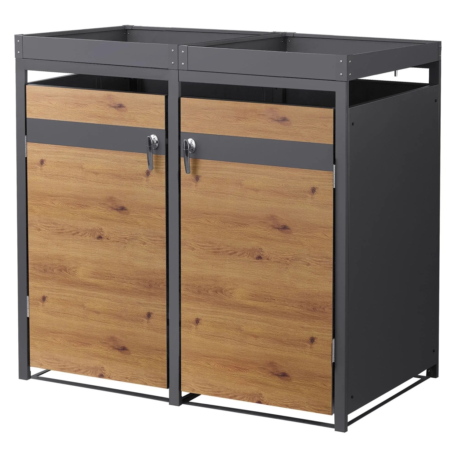 Ml-Design Mülltonnenbox 2er Pflanzdach 132 cm Anthrazit-Holzoptik