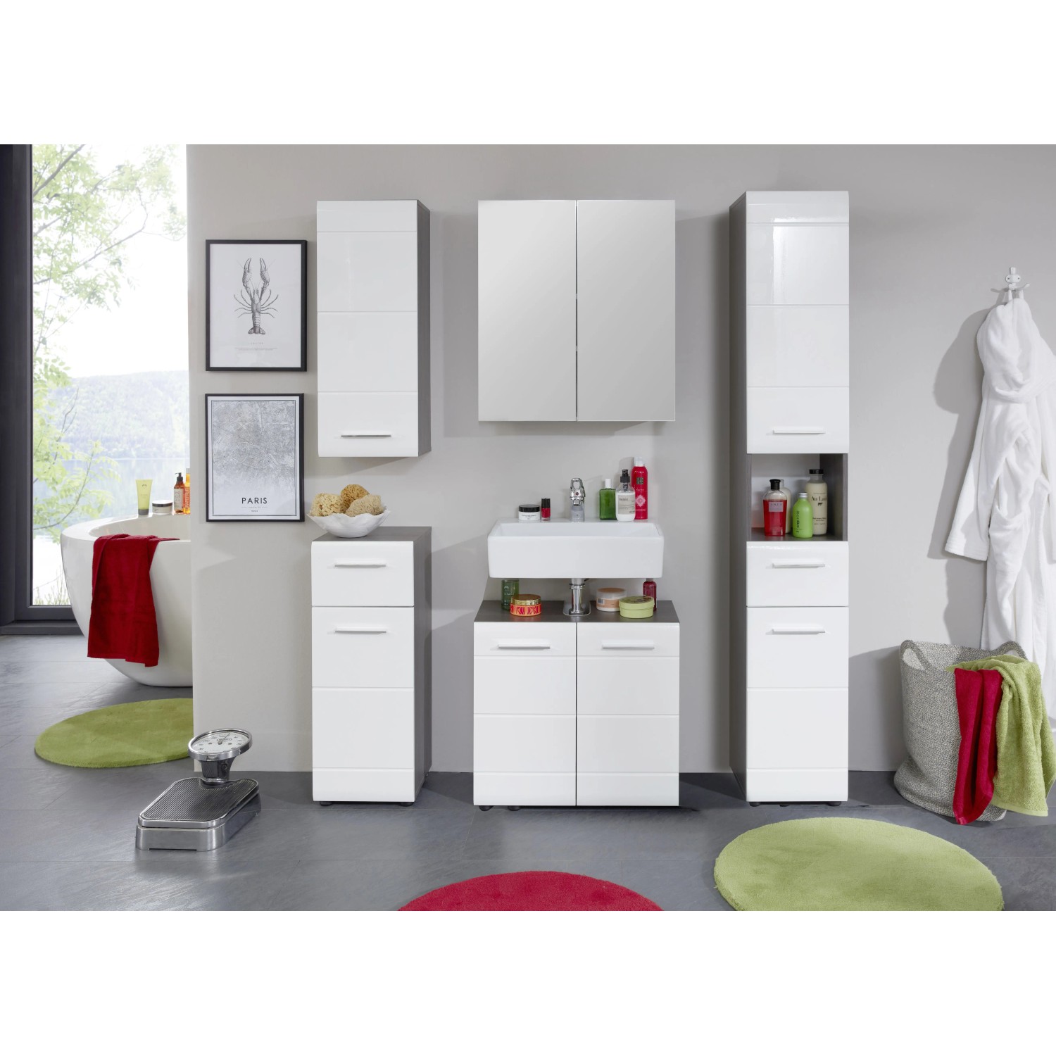 Trendteam Waschbeckenunterschrank LineSkinBD, weiß, 60 cm, mit Stauraum im Badezimmer.