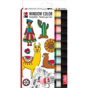 Marabu Window Color Set Lama mit 10 Farben à 25 ml für Fensterbilder.