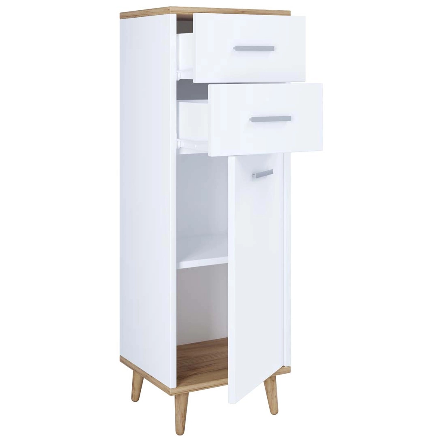 ebuy24 Lindas Kommode 1 Tür 2 Schubladen Weiß Eiche Dekor günstig online kaufen