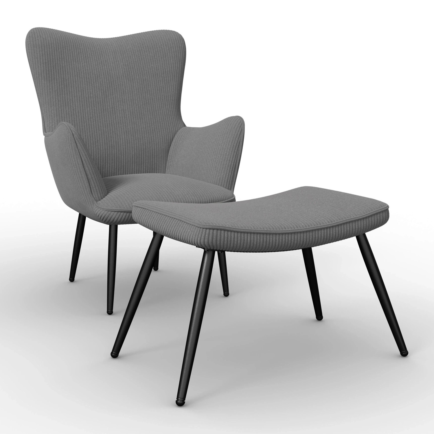 Bessagi Home Sessel mit Hocker Aurora Cord Grau