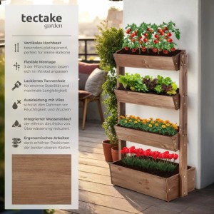 Tectake Vertikalbeet Flora 4 Etagen  Die Oberen 3 Mit Schrägstellfunktion Lackiertes Tannenholz 85 x 45 x 140 cm 45 x 85 x 140 cm Braun