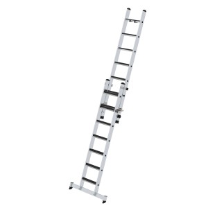 PROREGAL 2-teilige Stufen-Schiebeleiter aus Aluminium mit Traverse und Clip-Step R13, 2 x 7 Stufen.