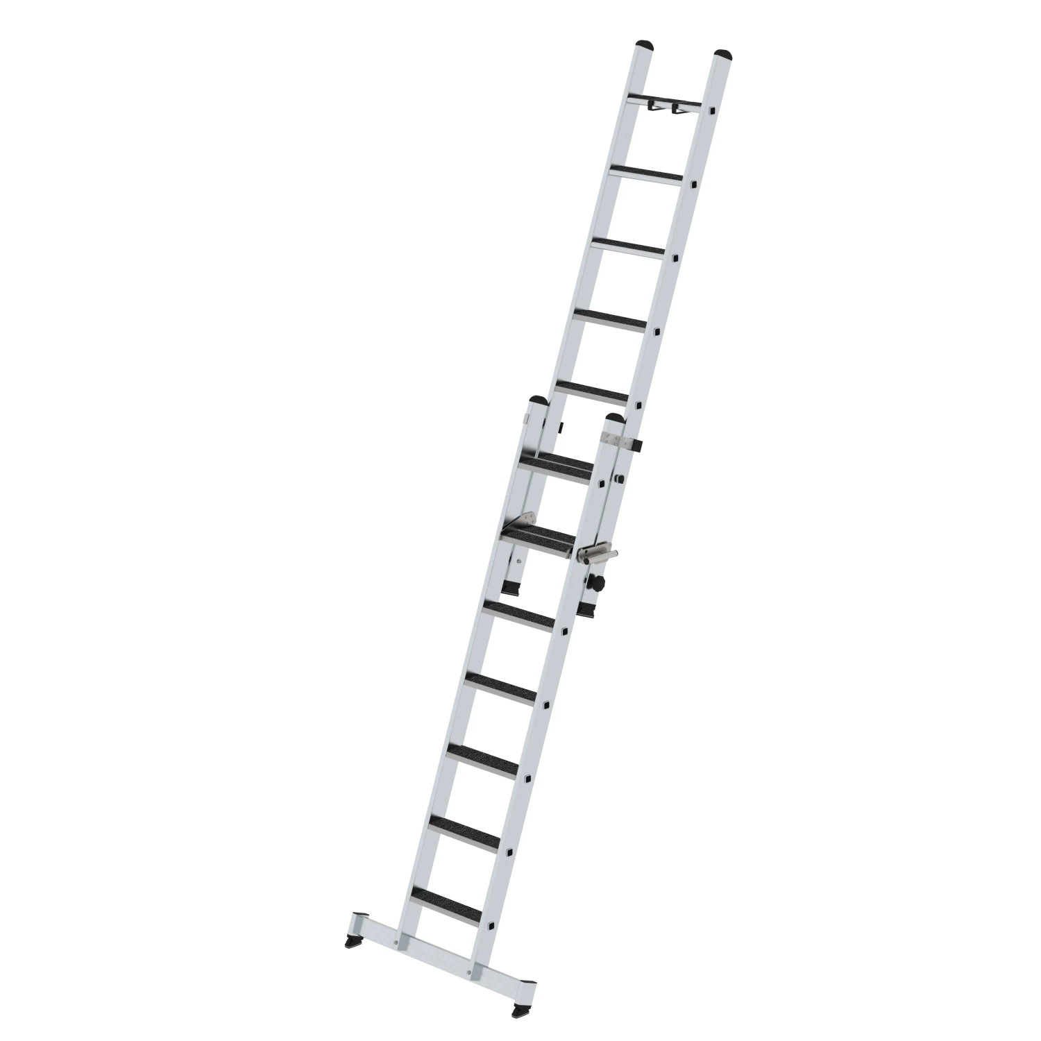 PROREGAL 2-teilige Stufen-Schiebeleiter aus Aluminium mit Traverse und Clip-Step R13, 2 x 7 Stufen.