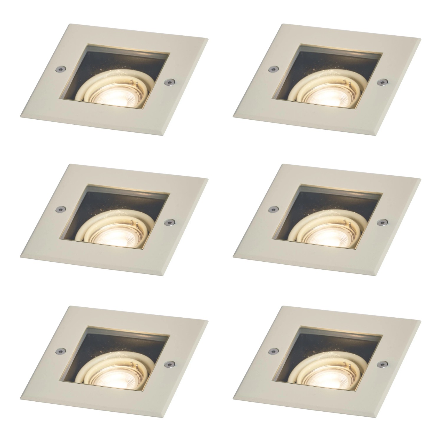 QAZQA Set mit 6 Modernen Beigefarbenen Bodeneinbaustrahlern GU10 50mm Dreh  und Schwenkbar IP65 Oneon
