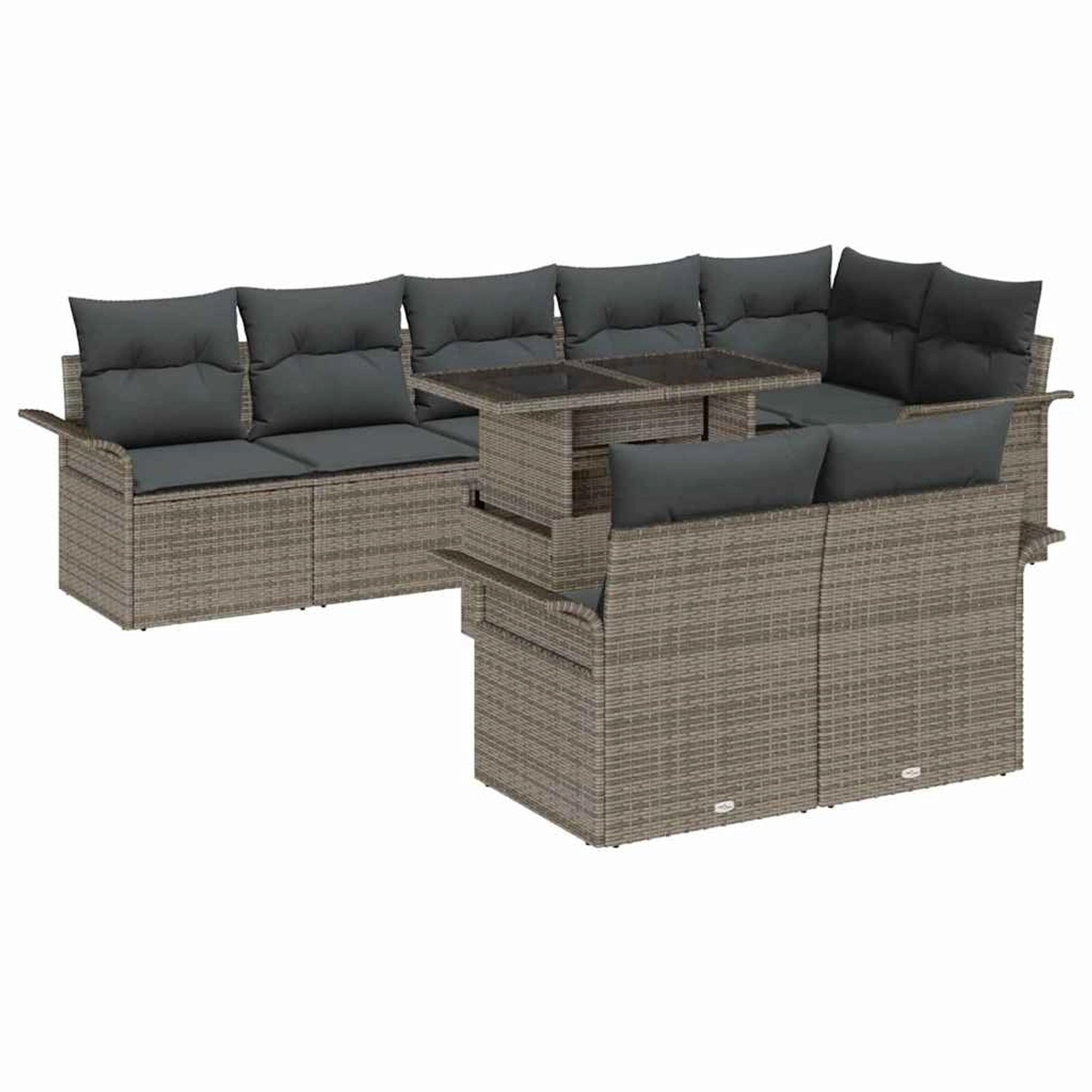 vidaXL Garten-Sofa-Set mit Kissen 9-Tlg Grau Poly Rattan 3348305 günstig online kaufen