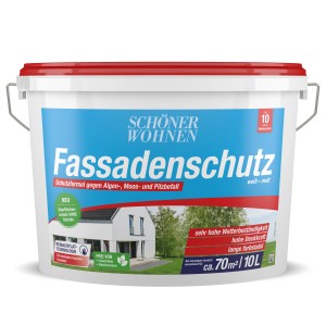 Eimer Schöner Wohnen Fassadenschutz, weiße, matte Fassadenfarbe, 10 l. Schutz vor Algen, Moos und Pilzbefall.
