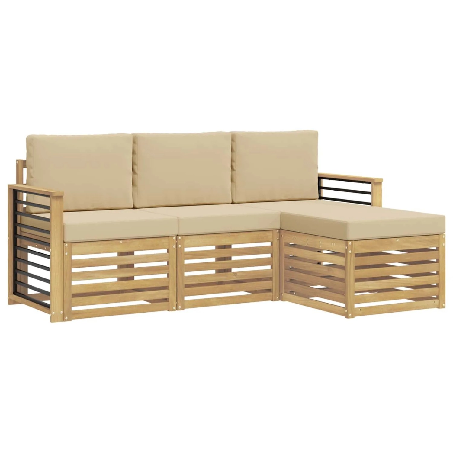 vidaXL Outdoor-Sofagarnitur mit Kissen 4 Stk Weiß und Beige Polyester 3391648