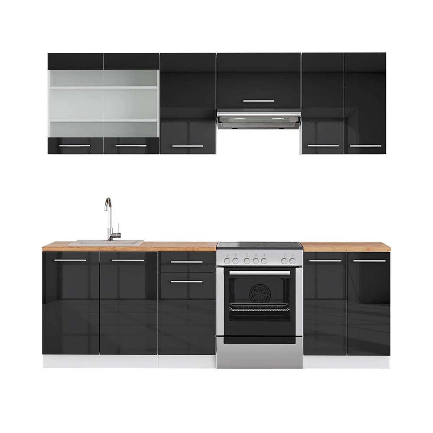 Vicco Fame-Line Küchenschränke Anthrazit Hochglanz/Weiß 240 cm AP Eiche günstig online kaufen