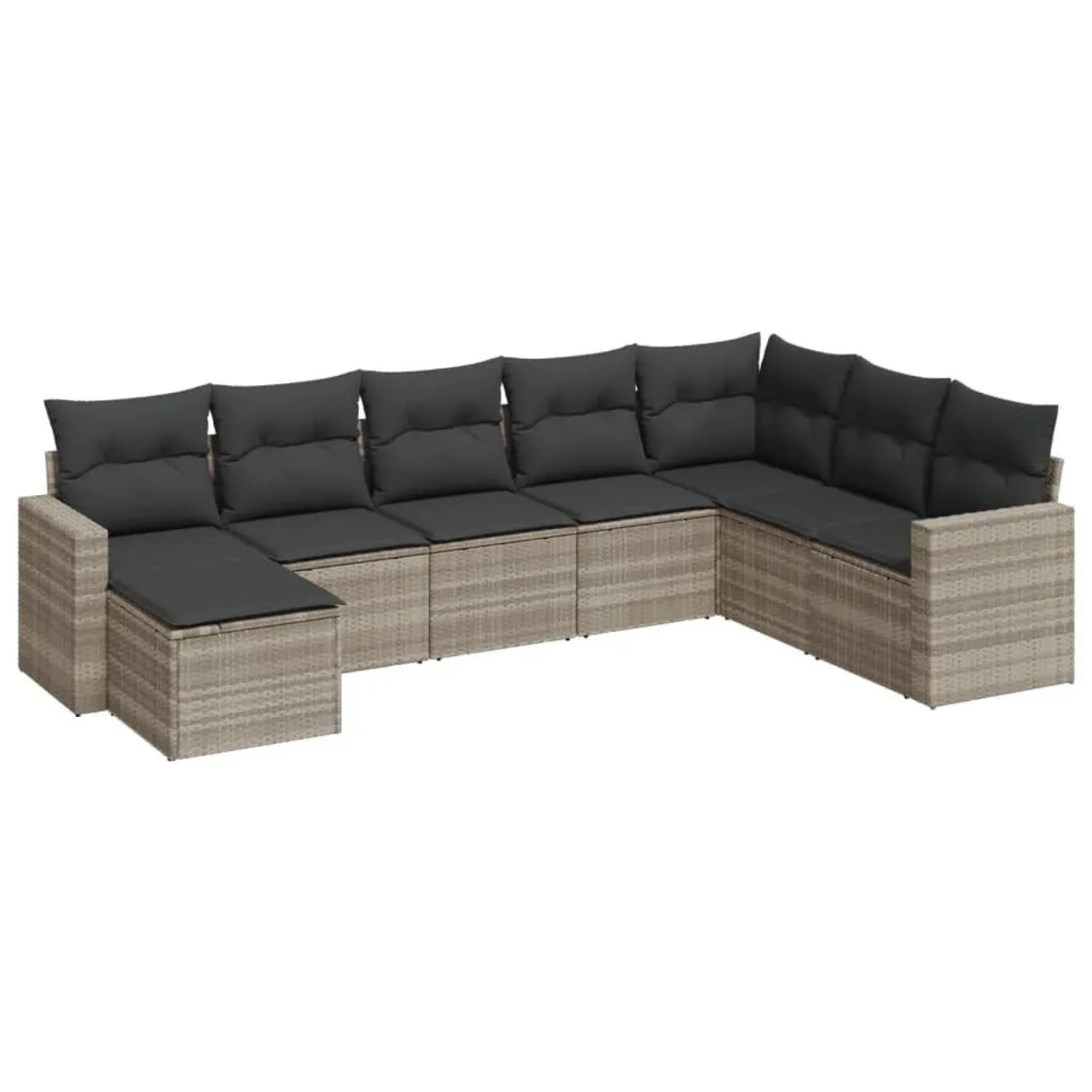 vidaXL 8-Tlg Garten-Sofagarnitur mit Kissen Hellgrau Poly Rattan 3251699
