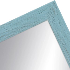 Blauer Wandspiegel (45x65 cm) im Landhausstil mit Rahmen aus Massivholz.