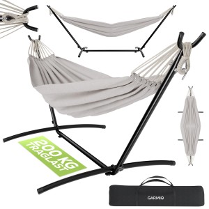 Garmio Hängematte Venedig Beige mit Gestell und Tragetasche, wetterfest, bis 200 kg.