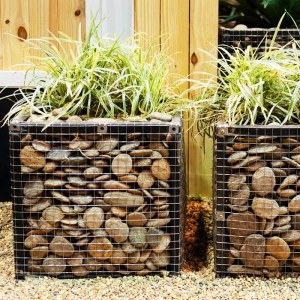 Verzinkter Volierendraht als Steinkorb mit Pflanzen, Maschenweite 12,7mm, Drahtzaun.