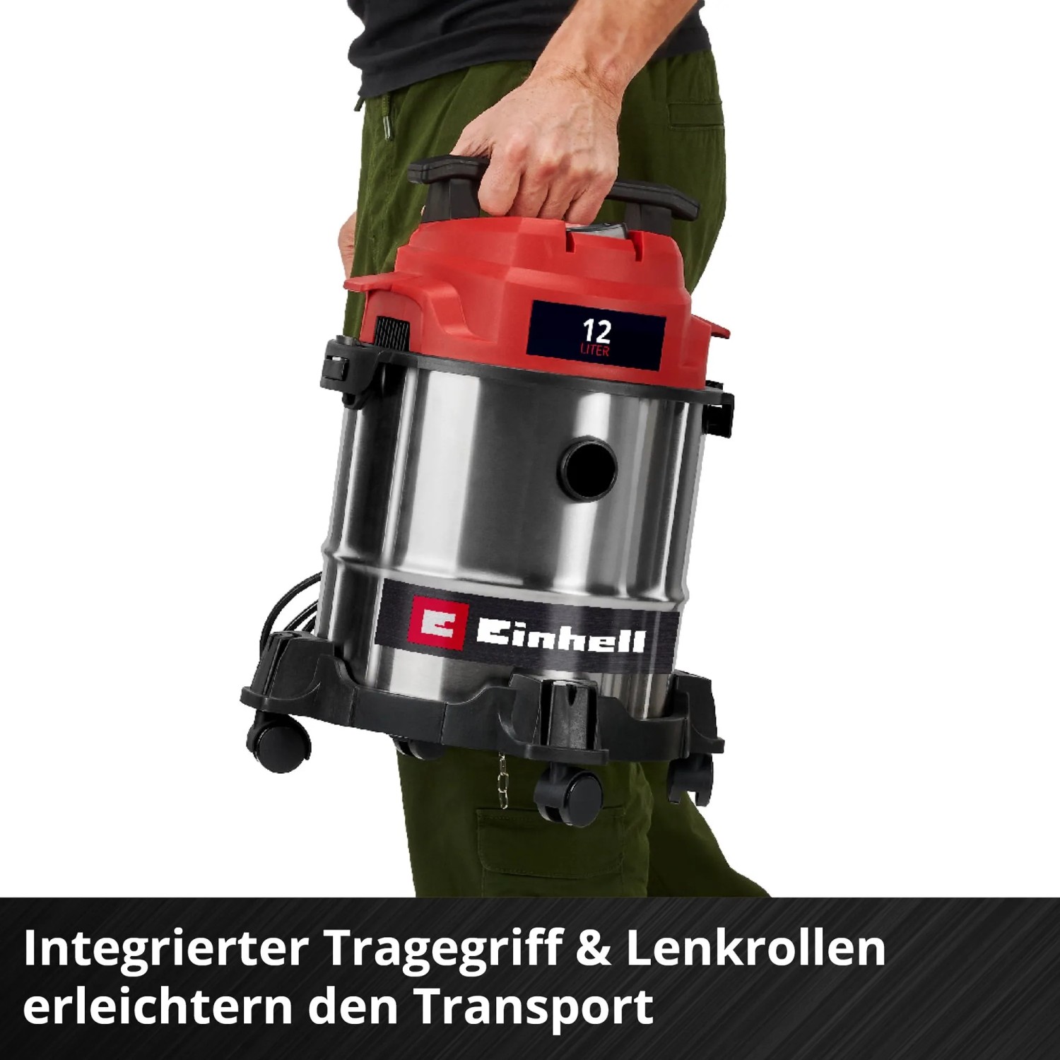 Einhell TC-VC 1240 S Nass-Trockensauger mit Edelstahlbehälter und Tragegriff.