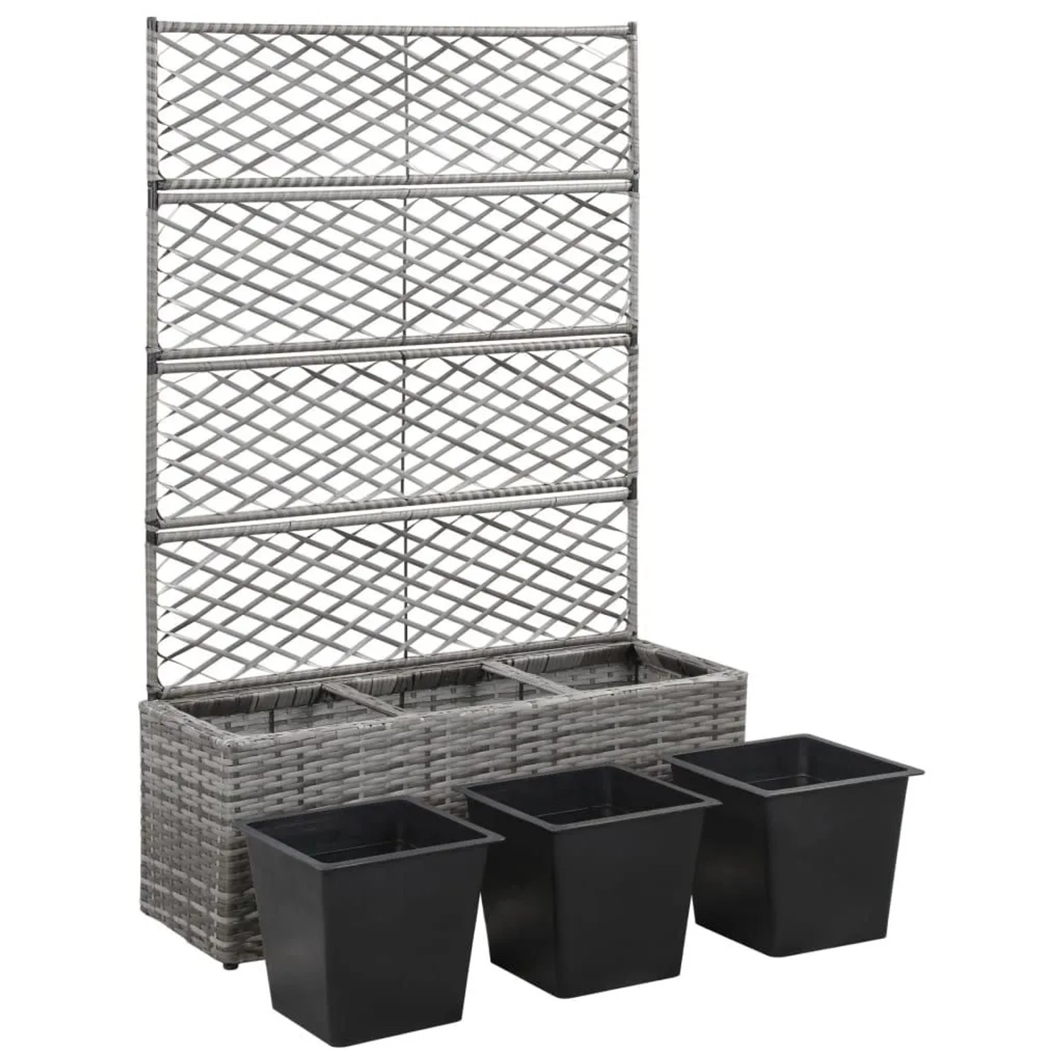 DELUKE Rankkasten Pflanzgefäß ELOT Aus Rattan Grau 3 Töpfe 83x30x130cm Hochbeet Rankgitter Pflanzkasten Blumenkasten Rankhilfe_4