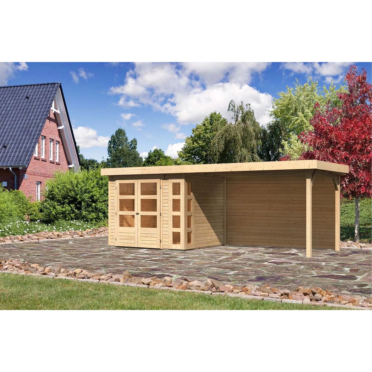 Karibu Holz-Gartenhaus/Gerätehaus Sölve Natur Flachdach Unbehandelt 238 cm x 213 cm