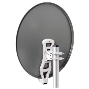 Anthrazitfarbene 80cm Aluminium Satellitenschüssel Fuba DAL 800 mit weißer Halterung für Satellitenempfang.