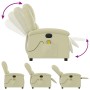 Elektrischer Massagesessel in Creme aus Echtleder mit verstellbarer Rückenlehne und Fußstütze.