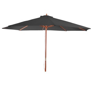 Anthrazitfarbener MCW Sonnenschirm Lissabon Ø 3,5m mit Holzgestell.