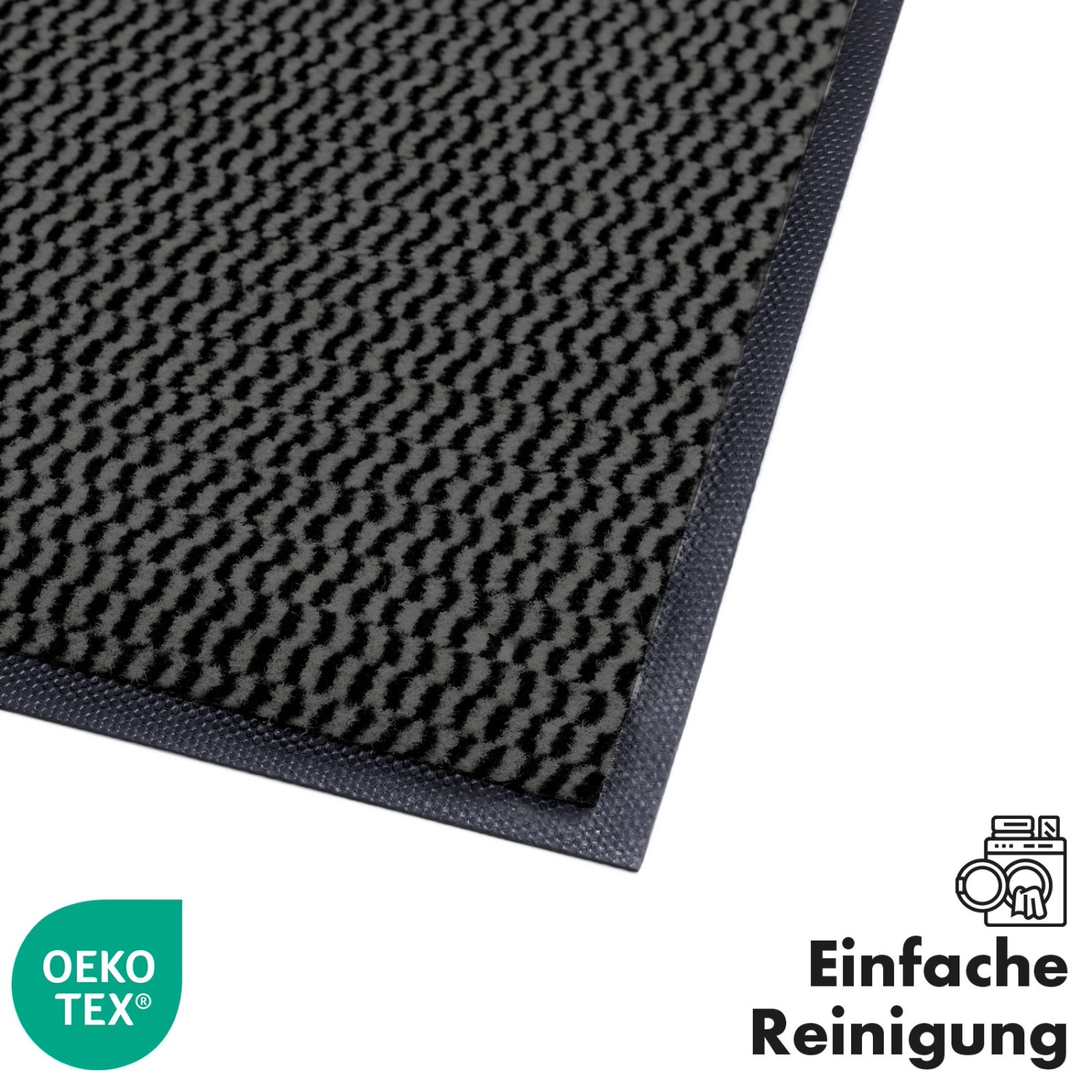 Anthrazitfarbene KARAT Schmutzfangmatte SKY Novo (90x150 cm) mit TPE-Rücken für hohe Rutschfestigkeit.