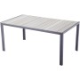 Graue 5-teilige Sitzgruppe Olivia: Tisch mit Nonwood-Lattung und Aluminiumgestell.