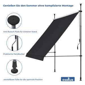 osoltus Balkon Klemmmarkise 300 x 130 cm Balkonmarkise Sonnenschutz Dunkelgrau