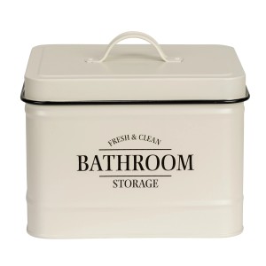 Beige Badbox mit Deckel von Wenko, 18x16x15,5 cm, für Badutensilien.