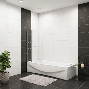 AICA Badewanneaufsatz 100x140cm mit Duschwand und Glasregal, 180° drehbar.