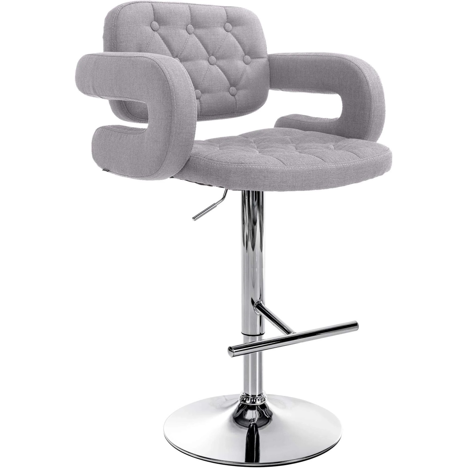 DELUKE Barhocker BURID Stoff Grau 62x55x103cm Silber Barstuhl Höhenverstellbar Mit Lehne Drehbar Tresenhocker Tresenstuhl