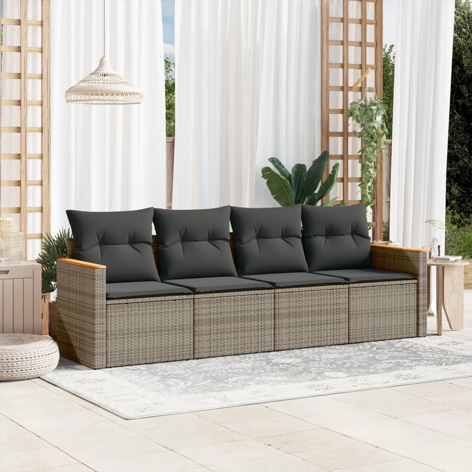 Graue vidaXL Garten-Sofagarnitur aus Rattan mit Kissen, ideal für Terrasse und Garten.