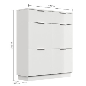 Posseik Schuhschrank Fleuve-XXL, Grafit Hochglanz, für 16 Paar Schuhe. Schuhkipper mit Schubladen und Klappen.