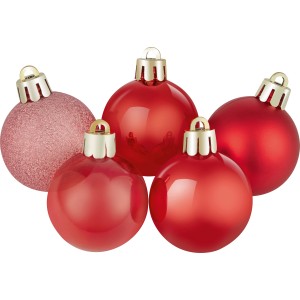Weihnachtskugel-Set, Ø 4cm, 30-teilig, Rot, mit verschiedenen Oberflächen (glänzend, matt, glitzernd)