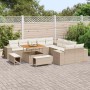 Beiges 13-teiliges vidaXL Garten-Sofa-Set aus Poly Rattan mit höhenverstellbarem Tisch.