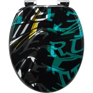 Sanfino WC-Sitz Confused Letters, Toilettendeckel mit Absenkautomatik, Holz, Graffiti-Design.