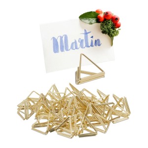 Relaxdays Tischkartenhalter Dreieck Eisen Gold 48er Set 2 cm x 2,5 cm x 2,5 cm