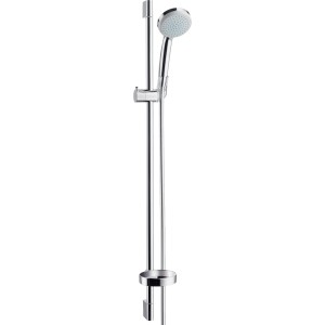 Hansgrohe Croma 100 Brauseset mit Brausestange, Seifenschale, chromglänzend.