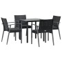 vidaXL 5-tlg. Garten-Essgruppe aus Polyrattan und Stahl, schwarz. Gartentisch mit 4 Stühlen und Kissen.