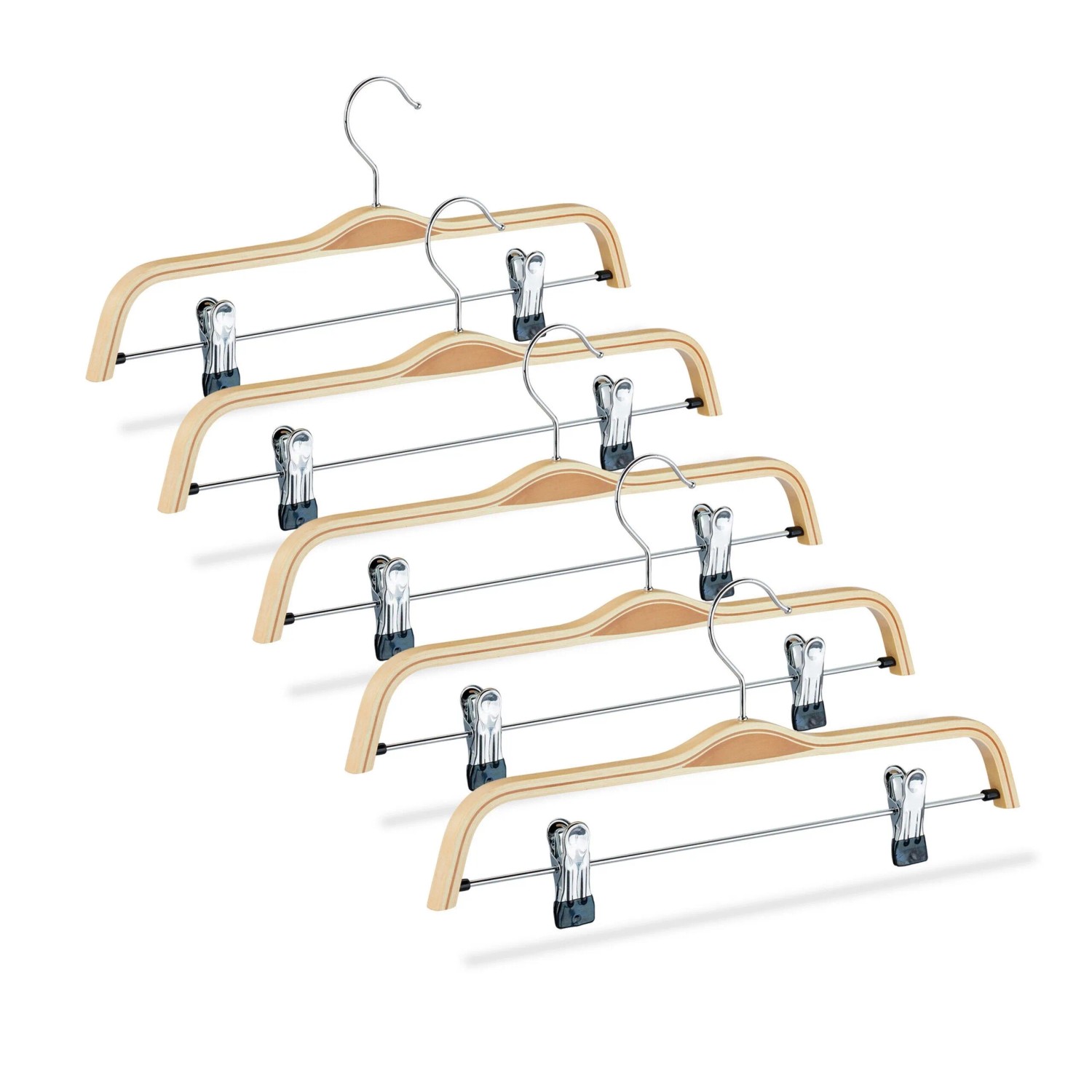 Relaxdays Hosenbügel 5er Set Holz Natur Verstellbar 17 cm x 37,5 cm x 2,5 cm 0,1 kg