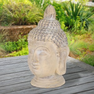 Beige-graue Buddha Figur (78 cm) aus Kunststein für Garten & Deko.