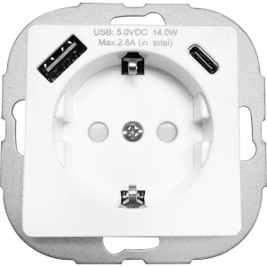 Weiße Steckdose mit USB-A und USB-C Anschluss für Innenräume.