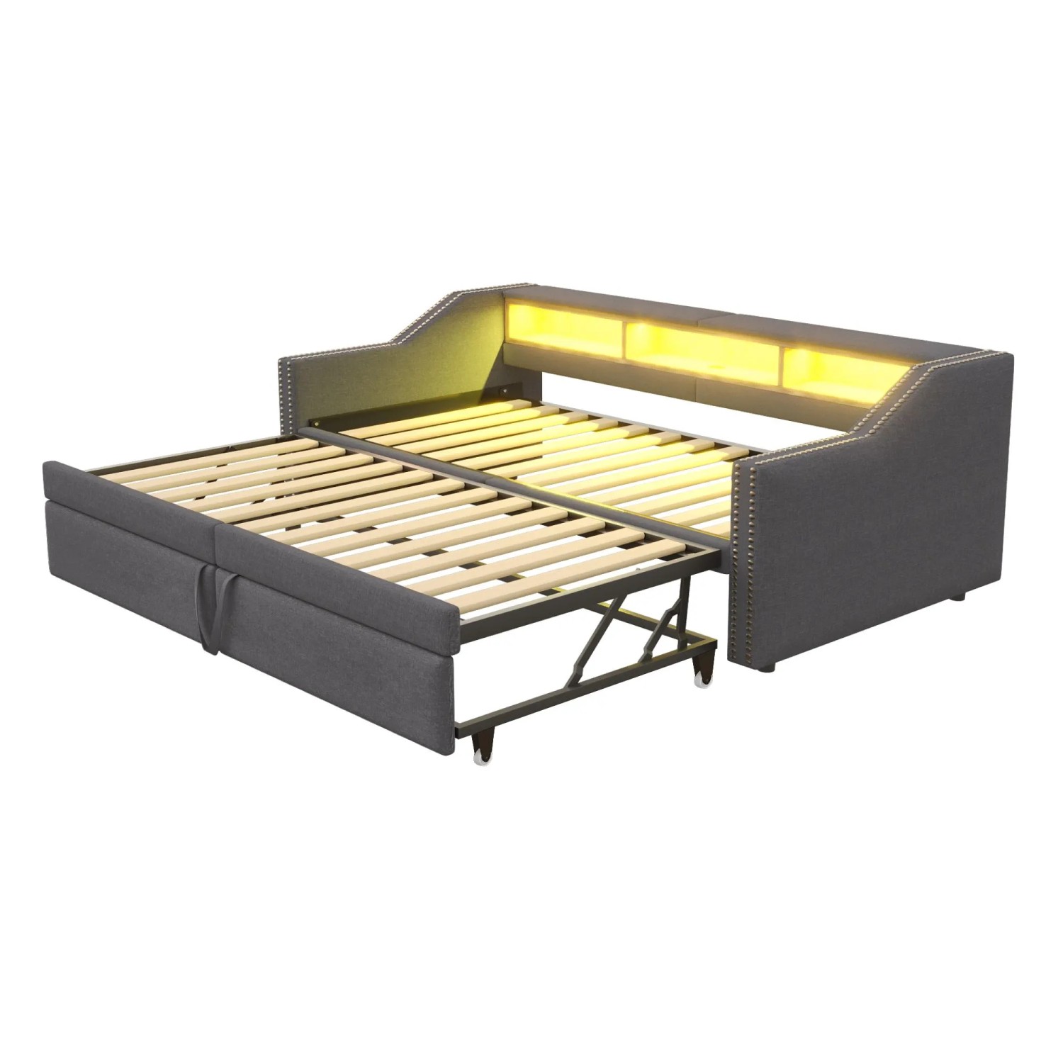 Merax Schlafsofa 90/180x200cm LED USB Stauraum Dunkelgrau